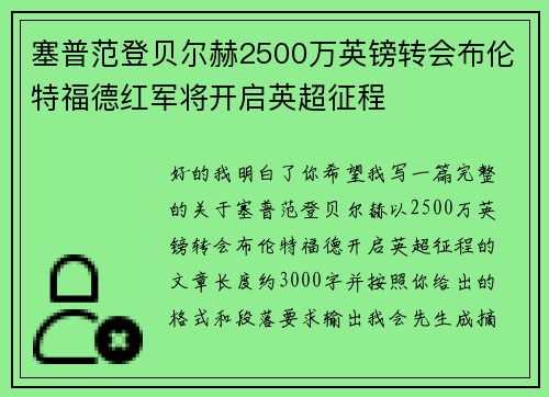塞普范登贝尔赫2500万英镑转会布伦特福德红军将开启英超征程 塞普范登贝尔赫2500万英镑转会布伦特福德红军将开启英超征程